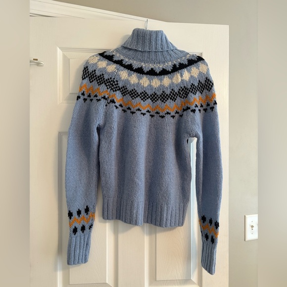 Derek Lam 10 Crosby Diagonal Fair Isle Turtleneck Sweater Light Blue - Picture 3 of 5